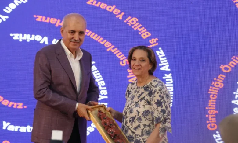 TBMMBaskani Numan Kurtulmus ve Kale Grubu Yonetim Kurulu Baskani Zeynep Bodur Okyay